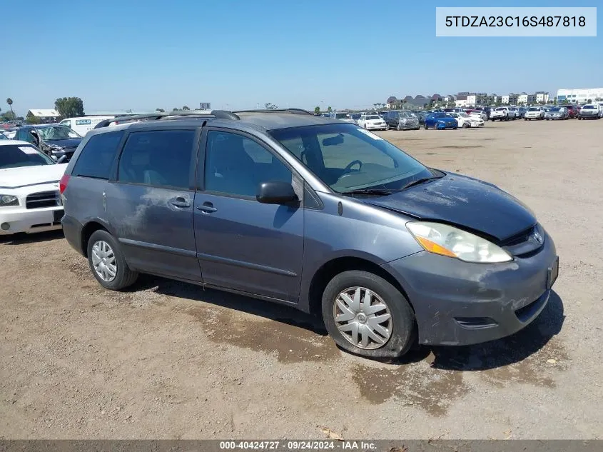 2006 Toyota Sienna Ce VIN: 5TDZA23C16S487818 Lot: 40424727