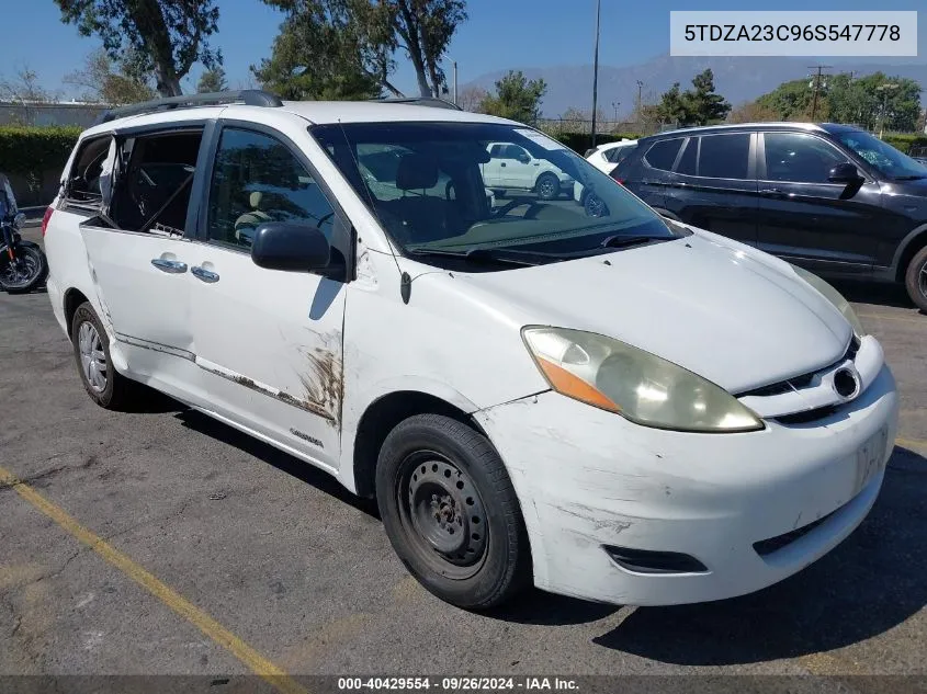 2006 Toyota Sienna Le VIN: 5TDZA23C96S547778 Lot: 40429554