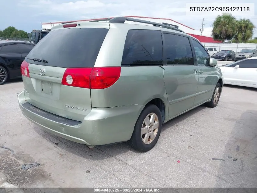 2006 Toyota Sienna Xle VIN: 5TDZA22C96S422118 Lot: 40430725