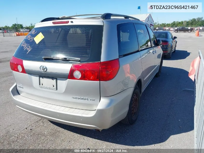 2006 Toyota Sienna Ce VIN: 5TDZA23C96S421467 Lot: 40438414