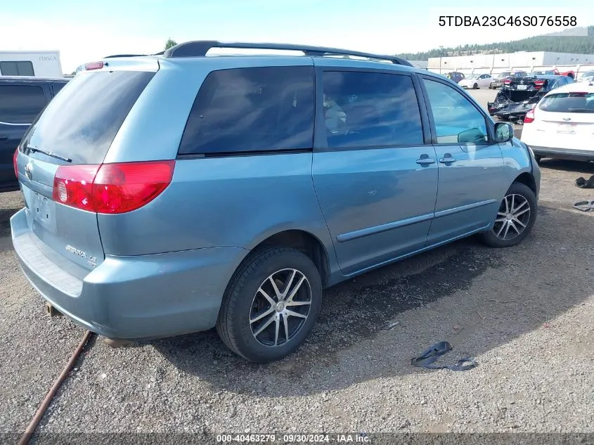 2006 Toyota Sienna Le VIN: 5TDBA23C46S076558 Lot: 40463279