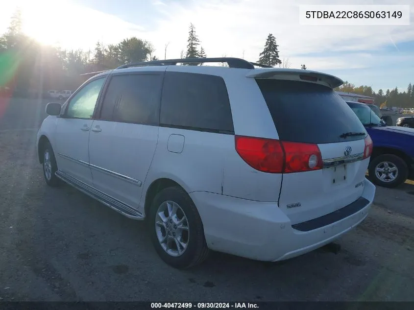 2006 Toyota Sienna Xle Limited VIN: 5TDBA22C86S063149 Lot: 40472499