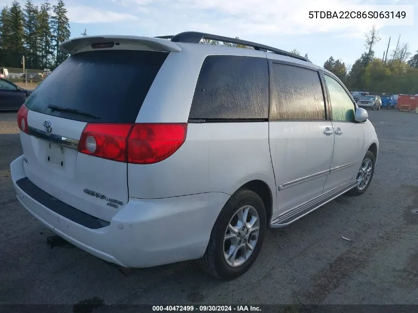 2006 Toyota Sienna Xle Limited VIN: 5TDBA22C86S063149 Lot: 40472499