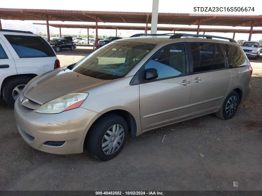 2006 Toyota Sienna Ce VIN: 5TDZA23C16S506674 Lot: 40482552