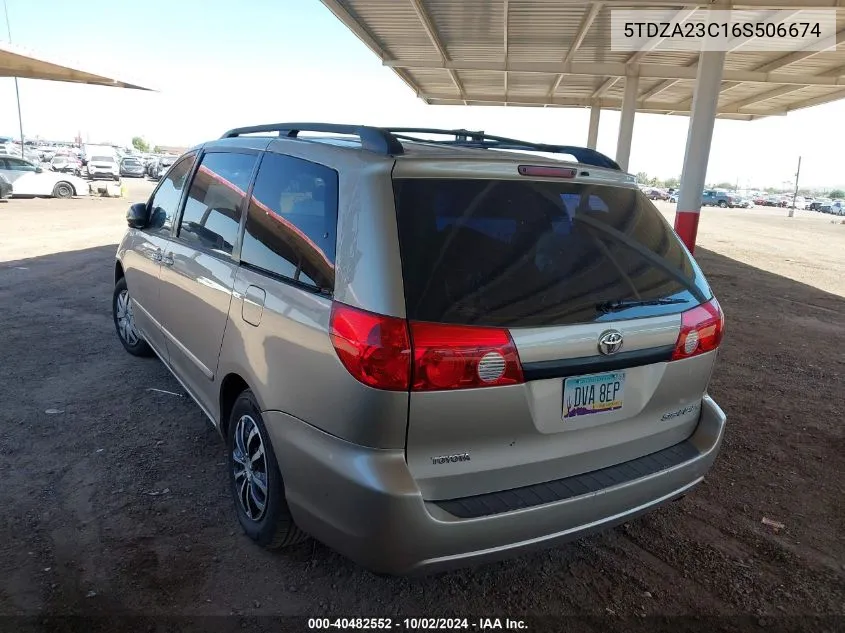 2006 Toyota Sienna Ce VIN: 5TDZA23C16S506674 Lot: 40482552