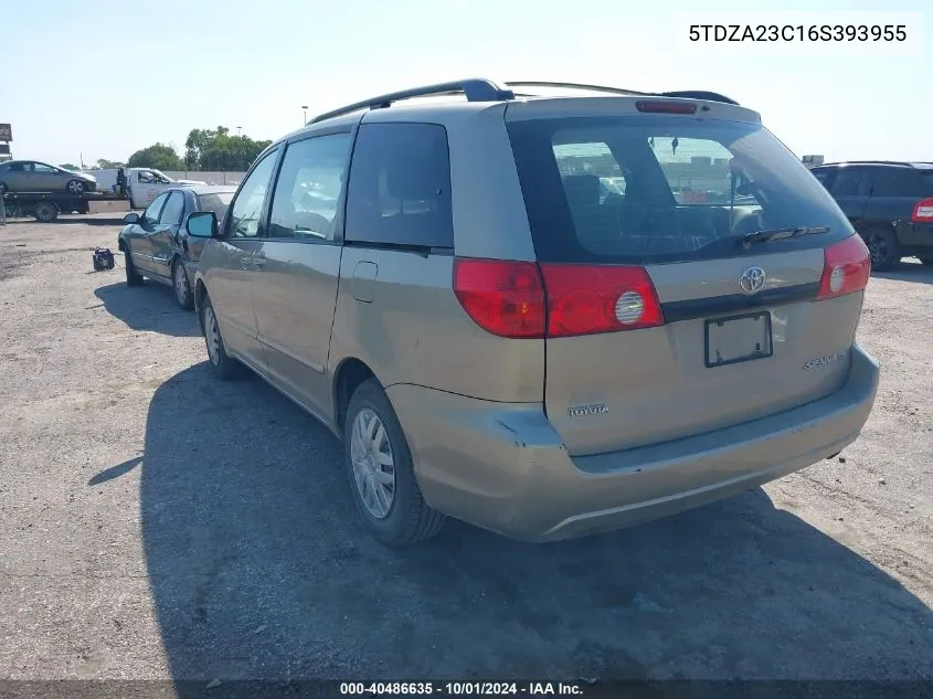 2006 Toyota Sienna Ce VIN: 5TDZA23C16S393955 Lot: 40486635