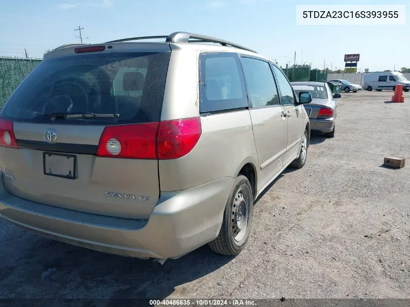 2006 Toyota Sienna Ce VIN: 5TDZA23C16S393955 Lot: 40486635