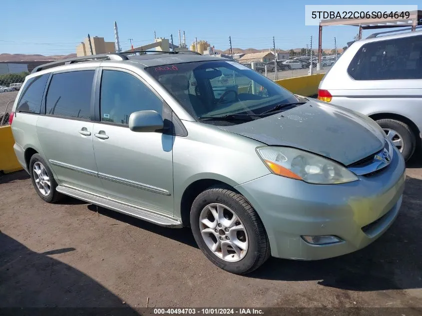 2006 Toyota Sienna Xle Limited VIN: 5TDBA22C06S064649 Lot: 40494703