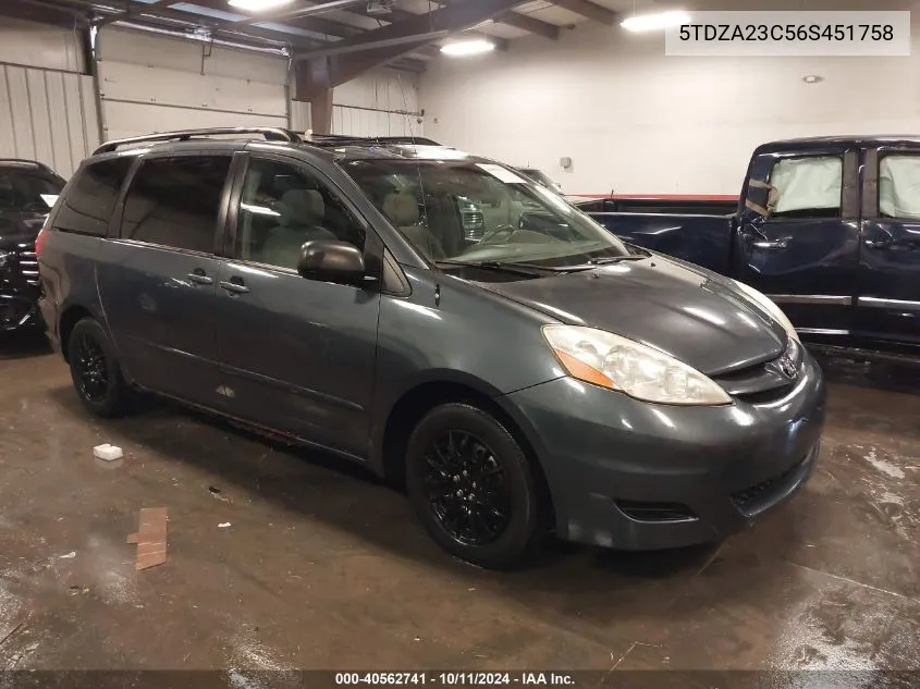 2006 Toyota Sienna Le VIN: 5TDZA23C56S451758 Lot: 40562741