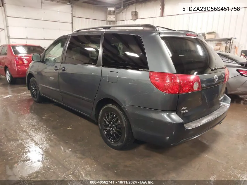 2006 Toyota Sienna Le VIN: 5TDZA23C56S451758 Lot: 40562741