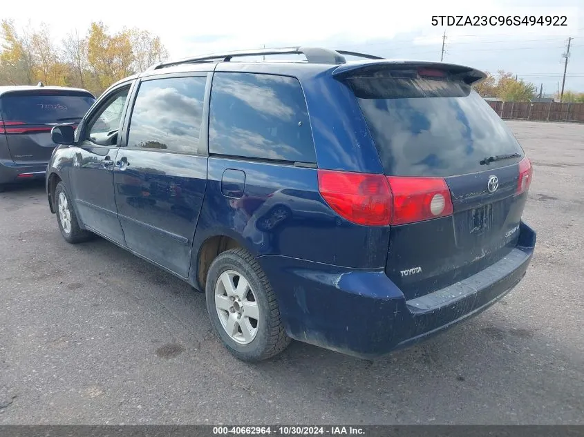 2006 Toyota Sienna Le VIN: 5TDZA23C96S494922 Lot: 40662964