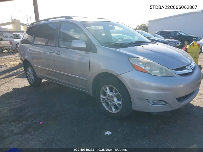 2006 Toyota Sienna Xle Limited VIN: 5TDBA22C06S062867 Lot: 40719212