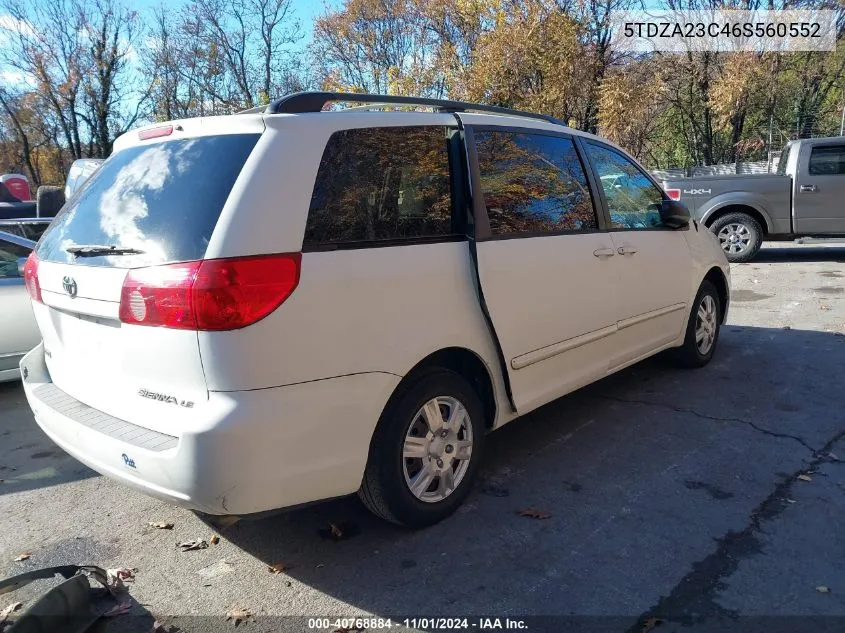 2006 Toyota Sienna Le VIN: 5TDZA23C46S560552 Lot: 40768884