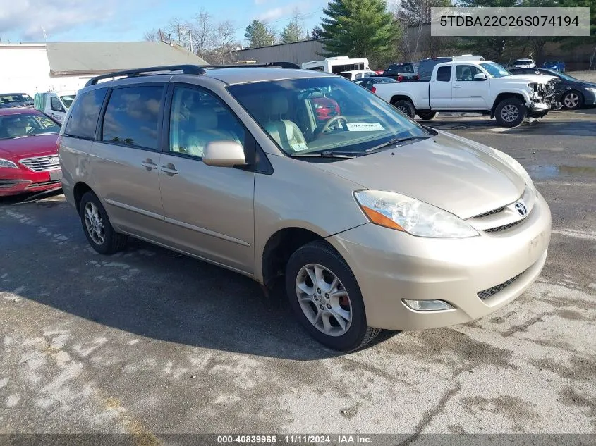 2006 Toyota Sienna Xle VIN: 5TDBA22C26S074194 Lot: 40839965