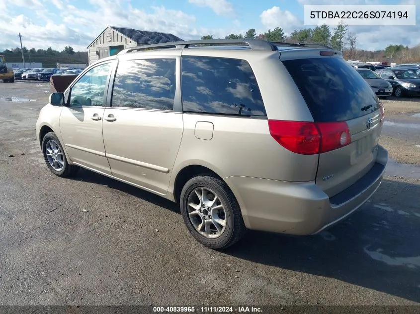 2006 Toyota Sienna Xle VIN: 5TDBA22C26S074194 Lot: 40839965