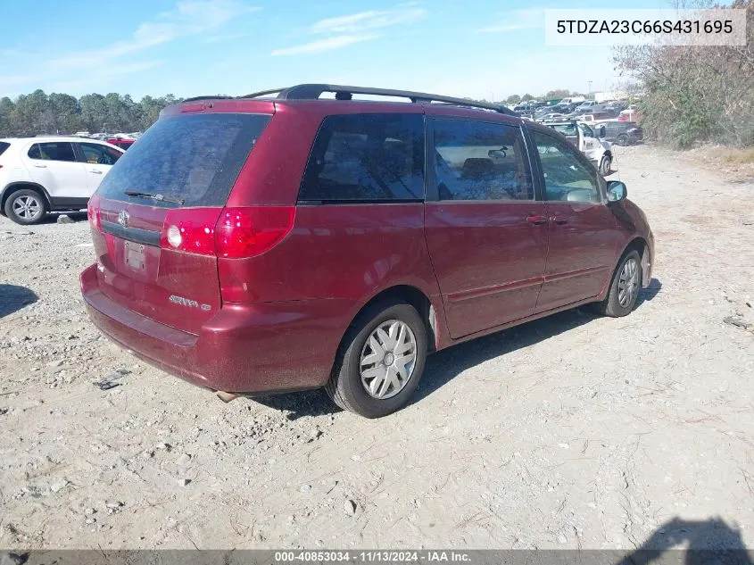 2006 Toyota Sienna Ce VIN: 5TDZA23C66S431695 Lot: 40853034