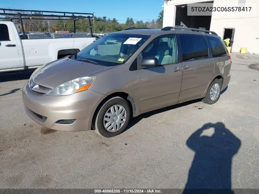 2006 Toyota Sienna Le VIN: 5TDZA23C06S578417 Lot: 40865205