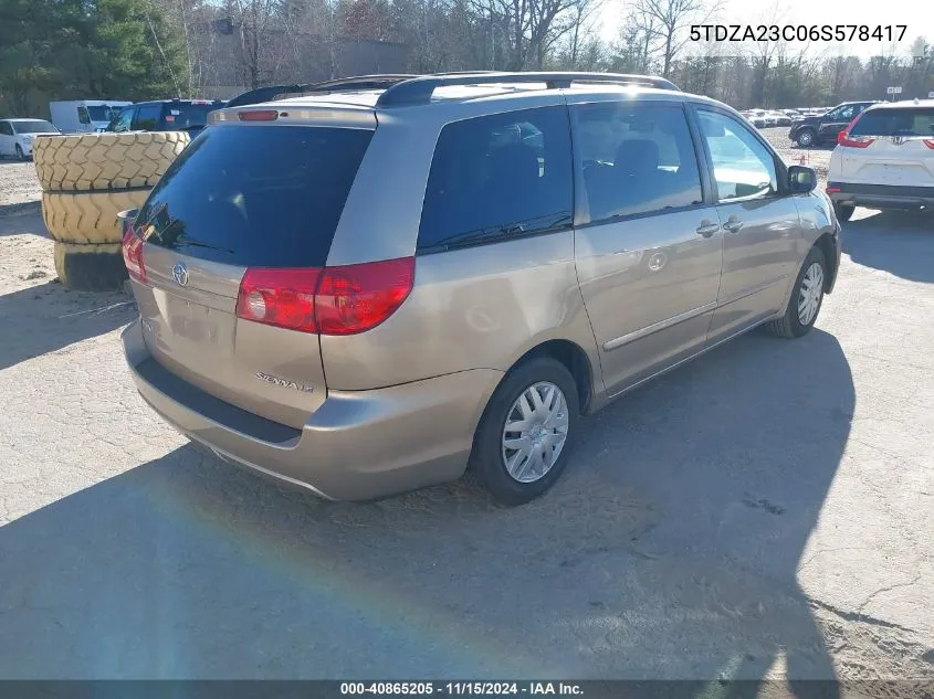 2006 Toyota Sienna Le VIN: 5TDZA23C06S578417 Lot: 40865205