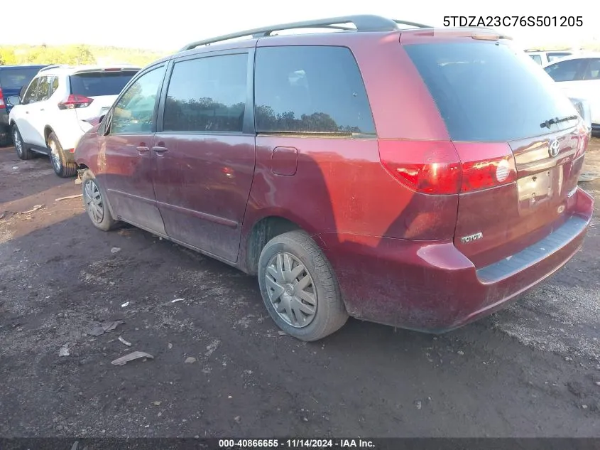 2006 Toyota Sienna Le VIN: 5TDZA23C76S501205 Lot: 40866655