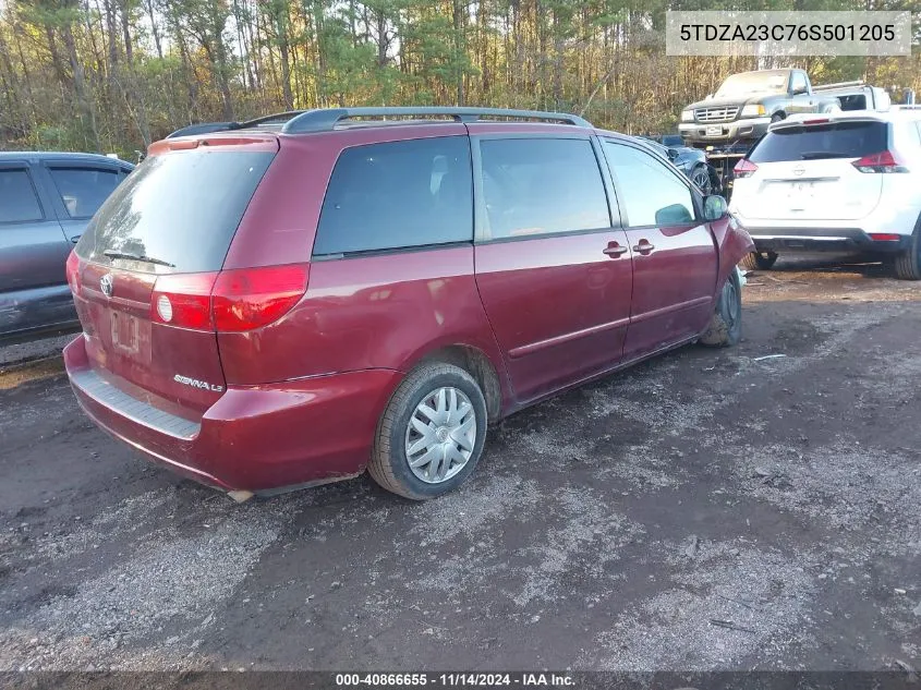 2006 Toyota Sienna Le VIN: 5TDZA23C76S501205 Lot: 40866655