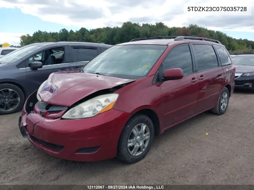 2007 Toyota Sienna Ce/Le VIN: 5TDZK23C07S035728 Lot: 12112067