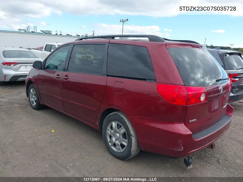 2007 Toyota Sienna Ce/Le VIN: 5TDZK23C07S035728 Lot: 12112067