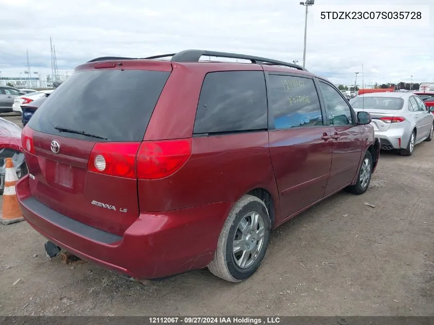 2007 Toyota Sienna Ce/Le VIN: 5TDZK23C07S035728 Lot: 12112067