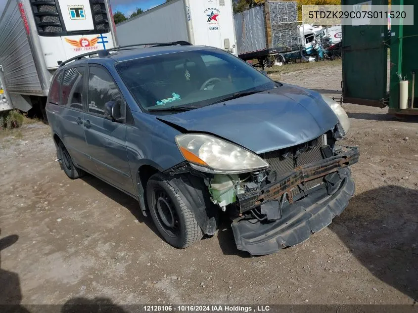 2007 Toyota Sienna Ce VIN: 5TDZK29C07S011520 Lot: 12128106