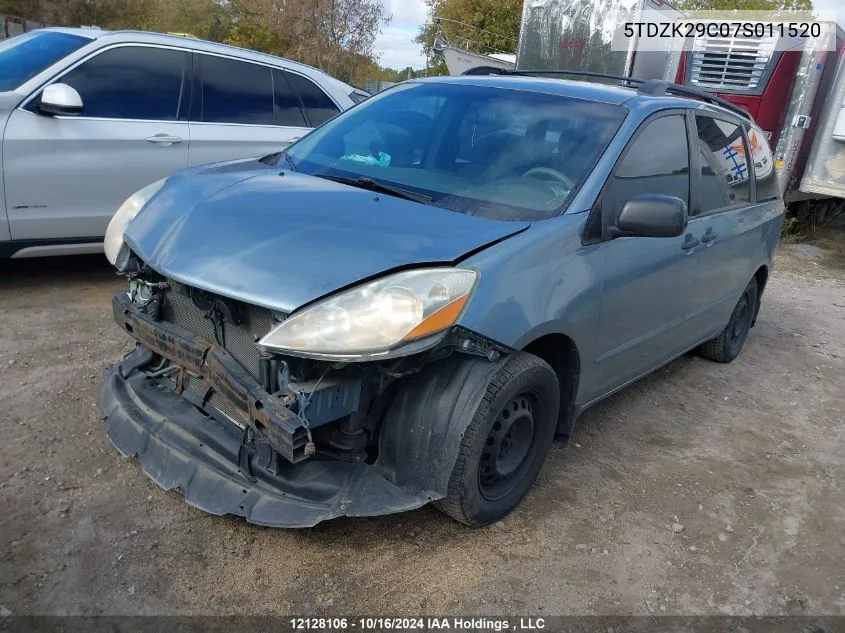 2007 Toyota Sienna Ce VIN: 5TDZK29C07S011520 Lot: 12128106