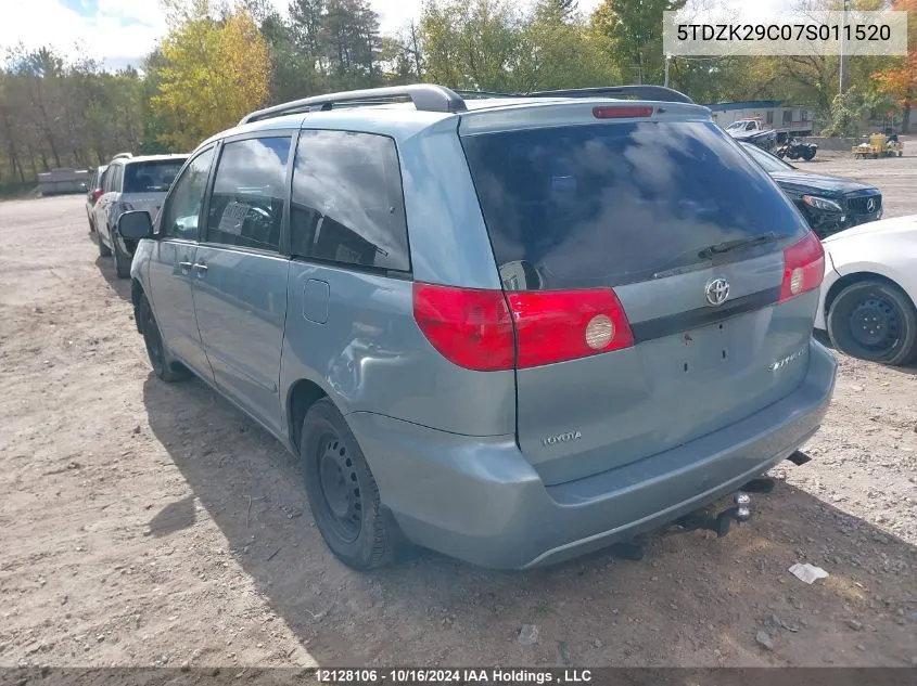 2007 Toyota Sienna Ce VIN: 5TDZK29C07S011520 Lot: 12128106