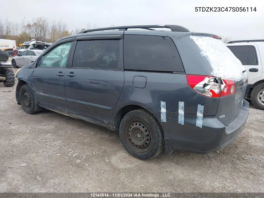 2007 Toyota Sienna Ce 7 Passenger/Ce 8 Passenger/Le/Le 8 Passenger VIN: 5TDZK23C47S056114 Lot: 12143514