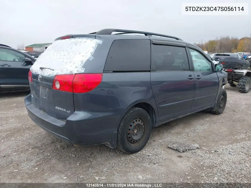 2007 Toyota Sienna Ce 7 Passenger/Ce 8 Passenger/Le/Le 8 Passenger VIN: 5TDZK23C47S056114 Lot: 12143514