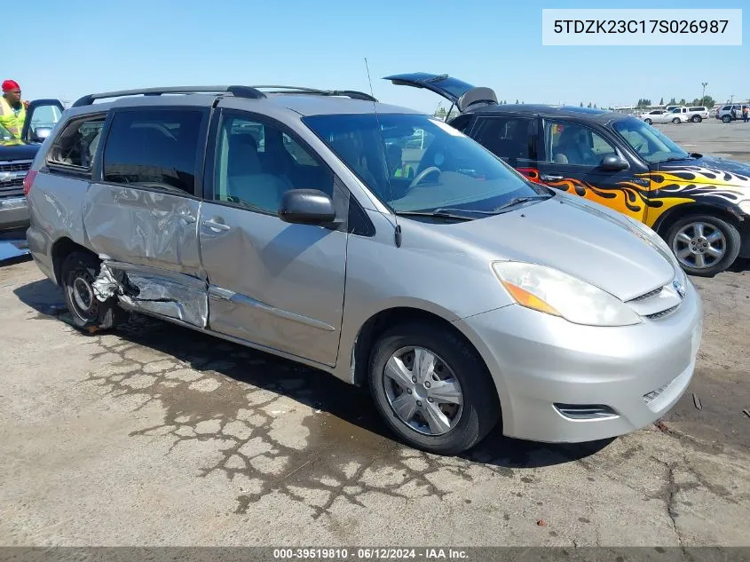 2007 Toyota Sienna Le VIN: 5TDZK23C17S026987 Lot: 39519810