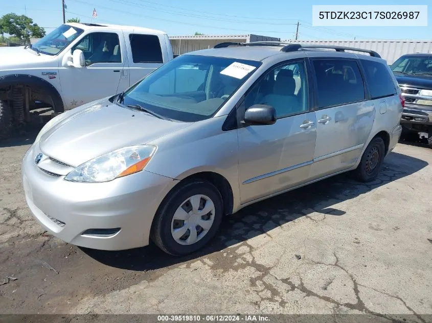 2007 Toyota Sienna Le VIN: 5TDZK23C17S026987 Lot: 39519810