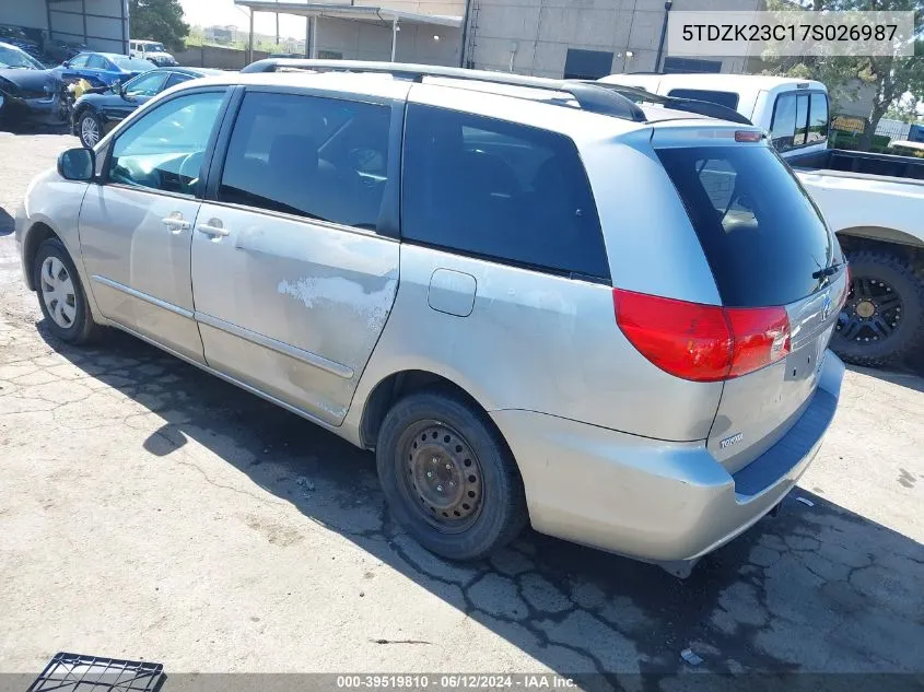 2007 Toyota Sienna Le VIN: 5TDZK23C17S026987 Lot: 39519810