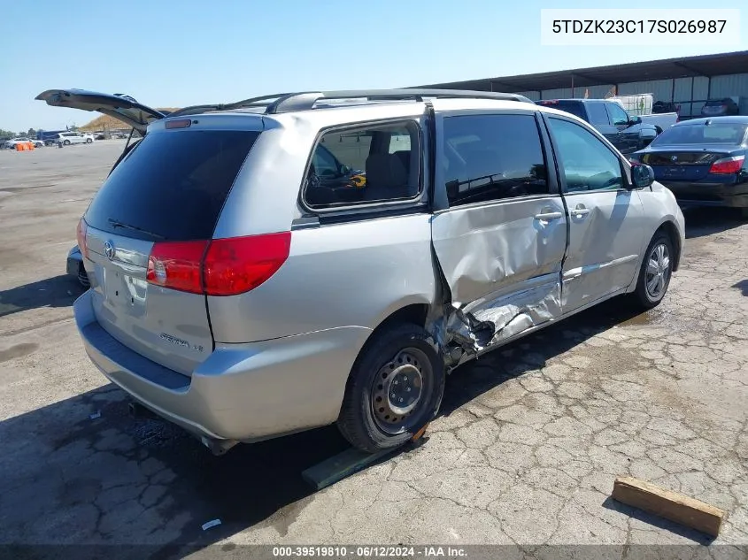 2007 Toyota Sienna Le VIN: 5TDZK23C17S026987 Lot: 39519810