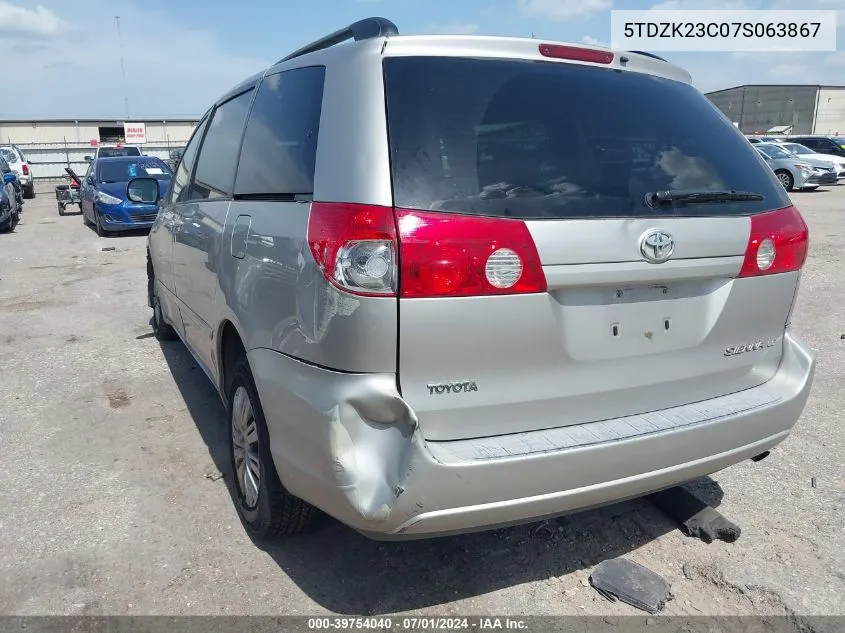 2007 Toyota Sienna Le VIN: 5TDZK23C07S063867 Lot: 39754040