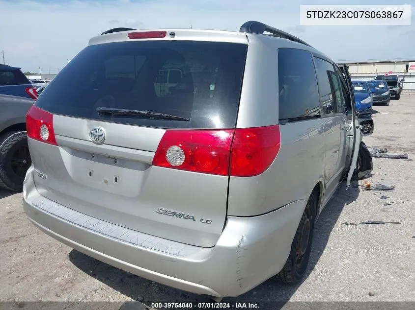 2007 Toyota Sienna Le VIN: 5TDZK23C07S063867 Lot: 39754040