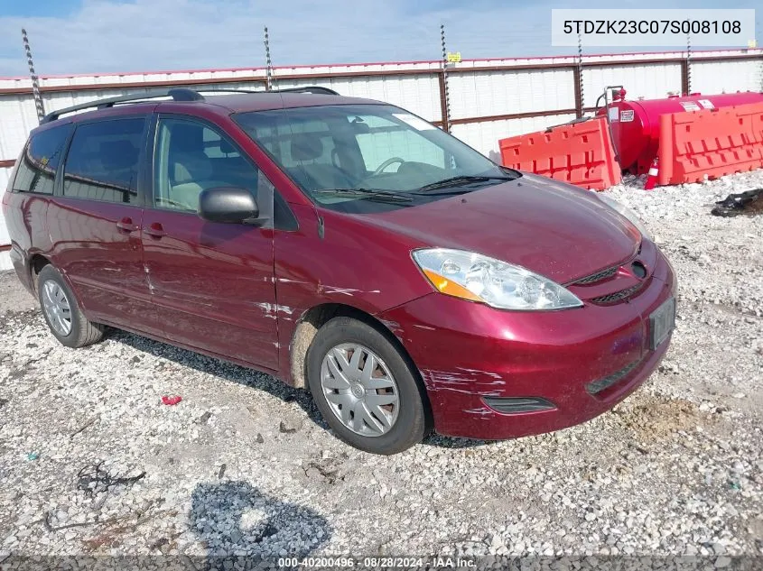 2007 Toyota Sienna Le VIN: 5TDZK23C07S008108 Lot: 40200496