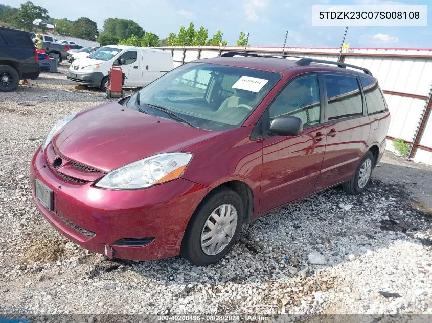 2007 Toyota Sienna Le VIN: 5TDZK23C07S008108 Lot: 40200496