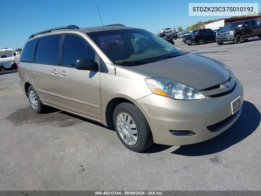 2007 Toyota Sienna Ce VIN: 5TDZK23C37S010192 Lot: 40312144