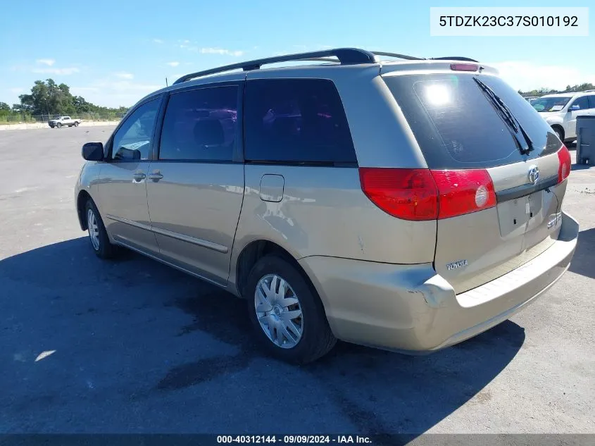 2007 Toyota Sienna Ce VIN: 5TDZK23C37S010192 Lot: 40312144