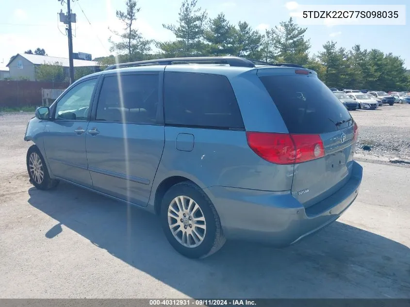 2007 Toyota Sienna Xle VIN: 5TDZK22C77S098035 Lot: 40312931