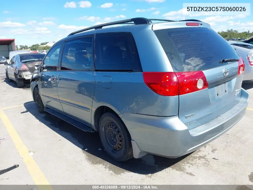 2007 Toyota Sienna Ce VIN: 5TDZK23C57S060026 Lot: 40326089