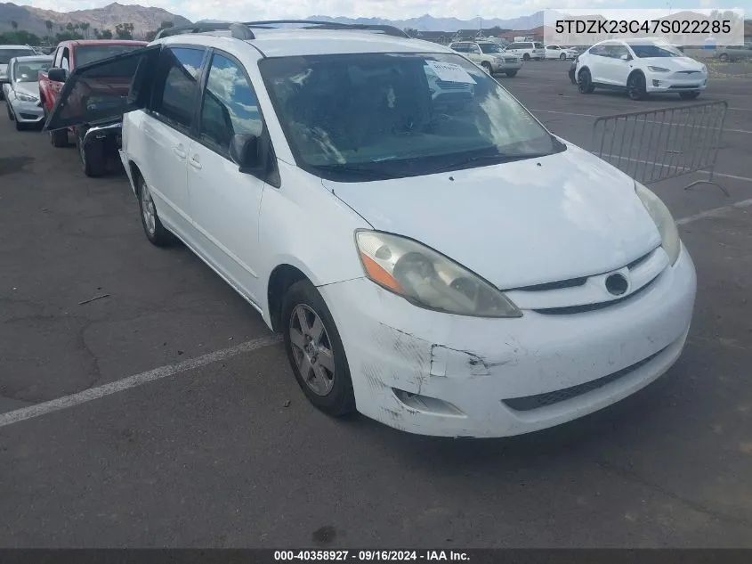 2007 Toyota Sienna Le VIN: 5TDZK23C47S022285 Lot: 40358927