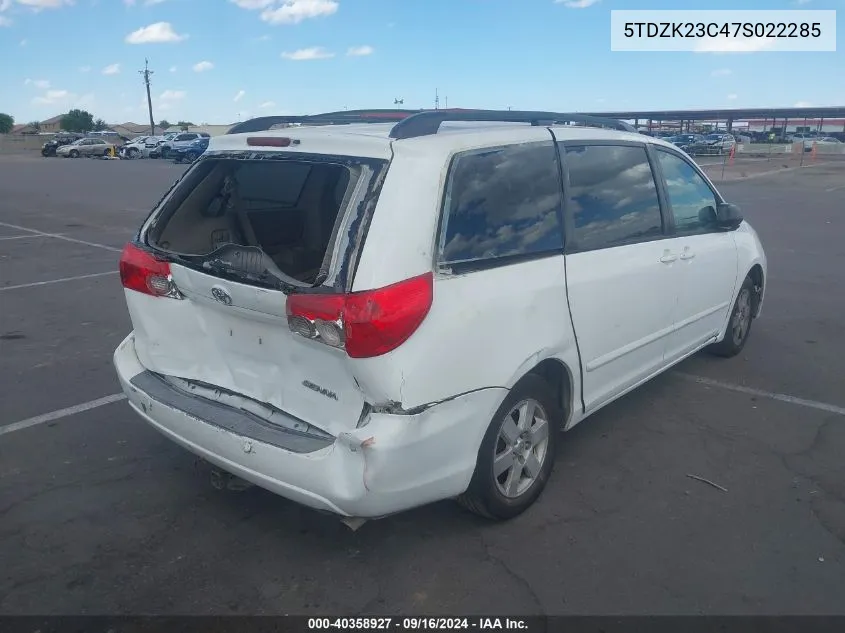 2007 Toyota Sienna Le VIN: 5TDZK23C47S022285 Lot: 40358927