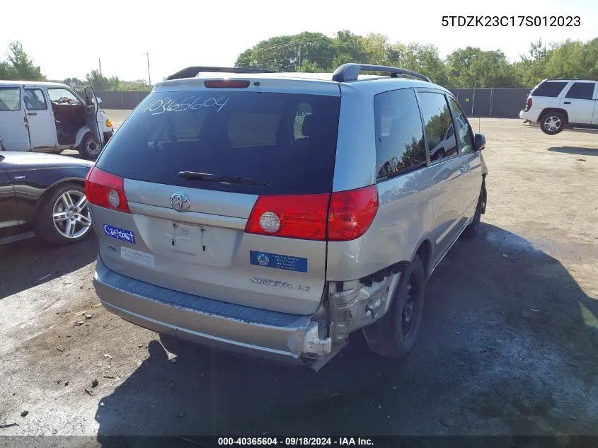 2007 Toyota Sienna Le VIN: 5TDZK23C17S012023 Lot: 40365604