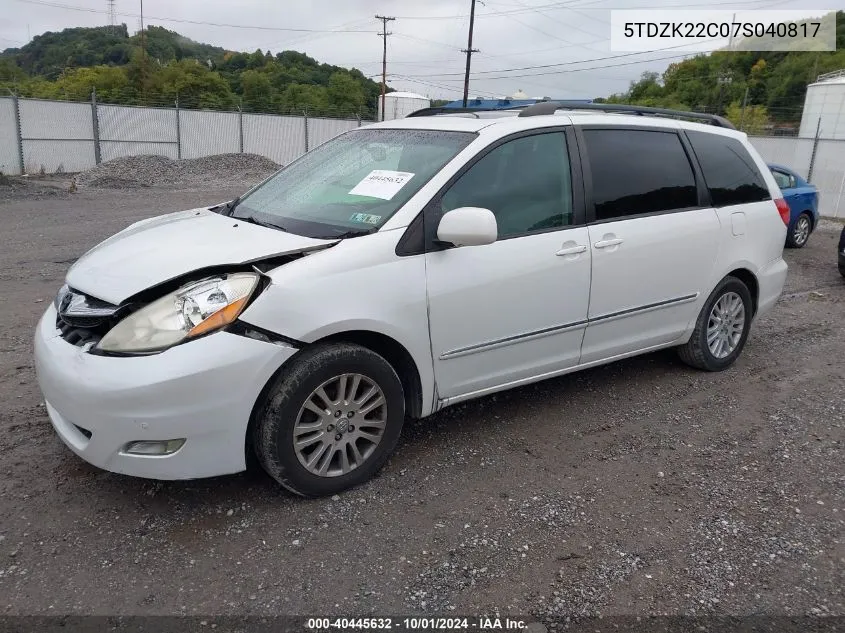 2007 Toyota Sienna Xle Limited VIN: 5TDZK22C07S040817 Lot: 40445632