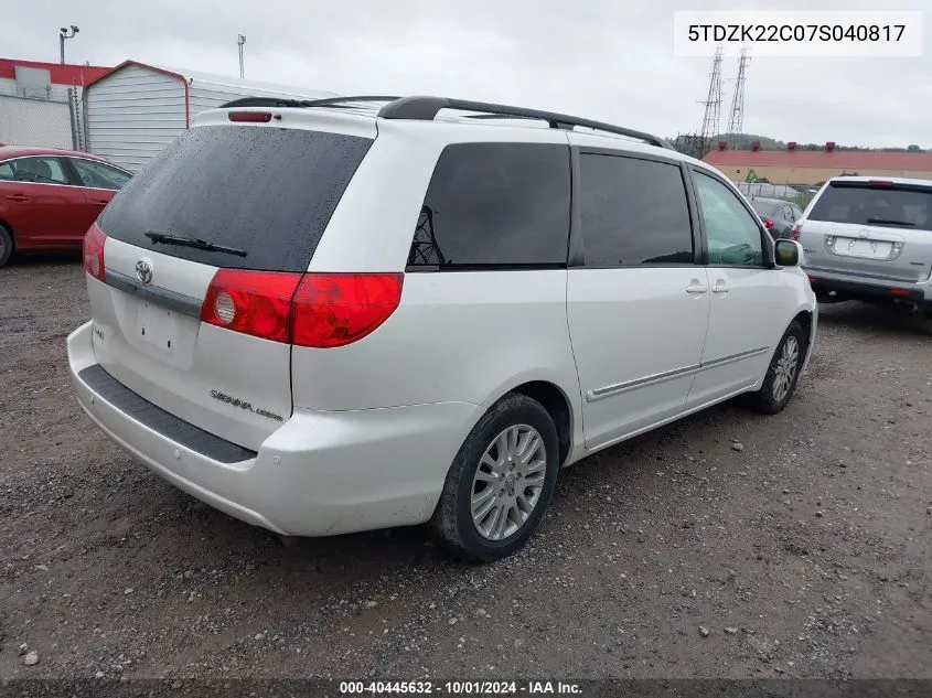 2007 Toyota Sienna Xle Limited VIN: 5TDZK22C07S040817 Lot: 40445632