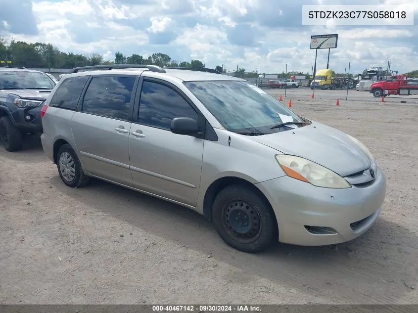 2007 Toyota Sienna Ce/Le VIN: 5TDZK23C77S058018 Lot: 40467142